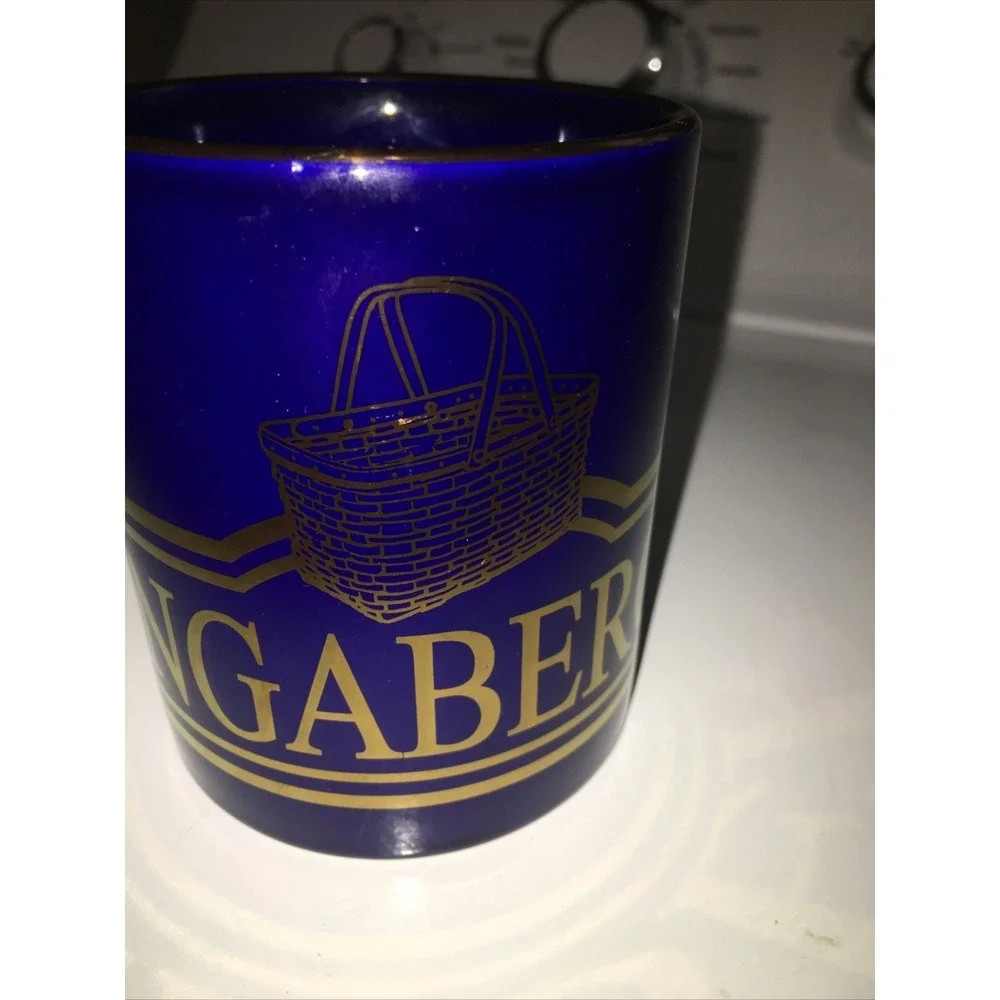 LONGABERGER‎ Basket Company COFFEE Cup Navy with Gold Basket Logo Very Rare